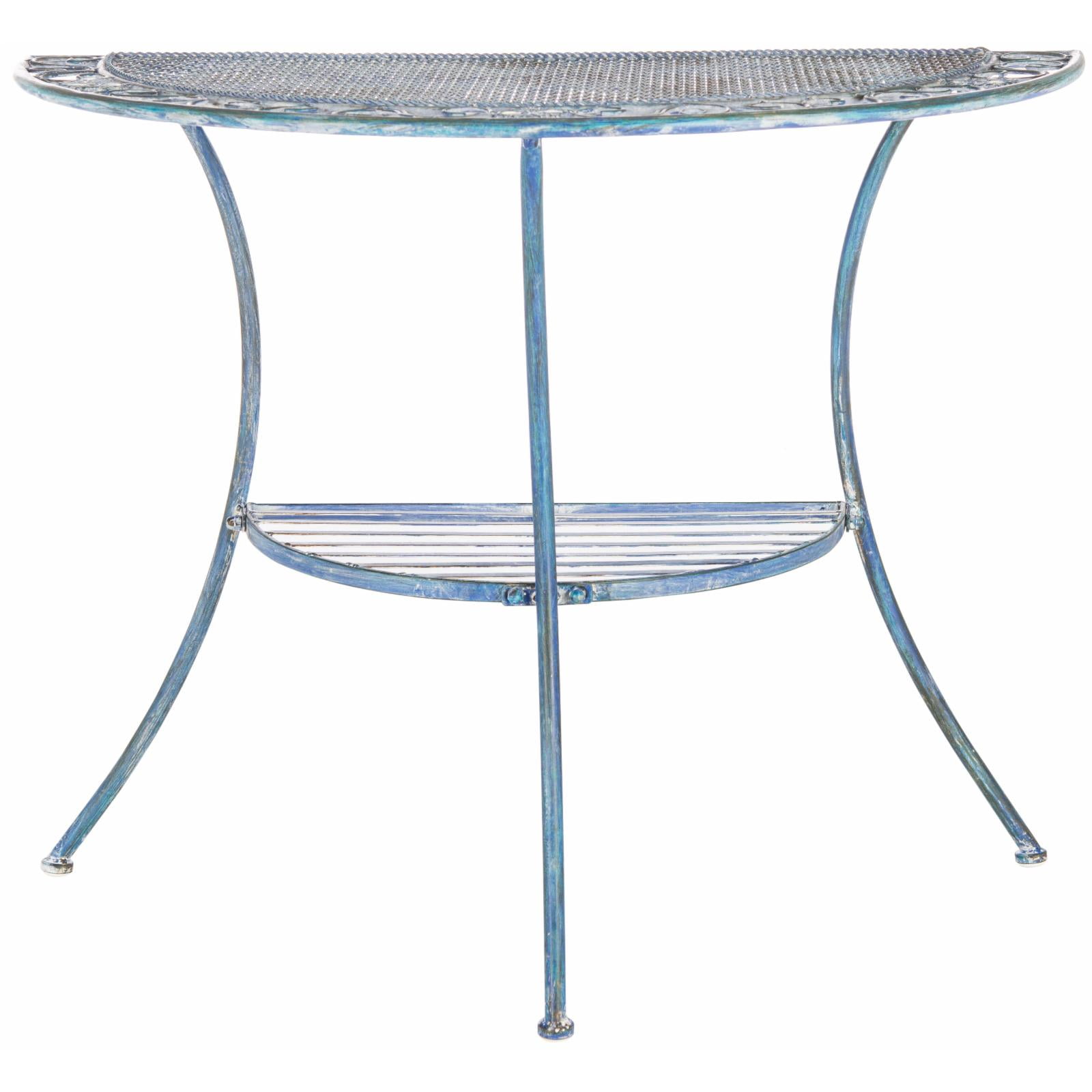 SAFAVIEH Genson Outdoor Patio Semi Circle End Table, Antique Blue ...