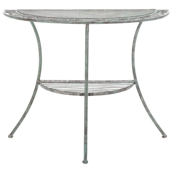 SAFAVIEH Genson Outdoor Patio Semi Circle End Table, Antique Green