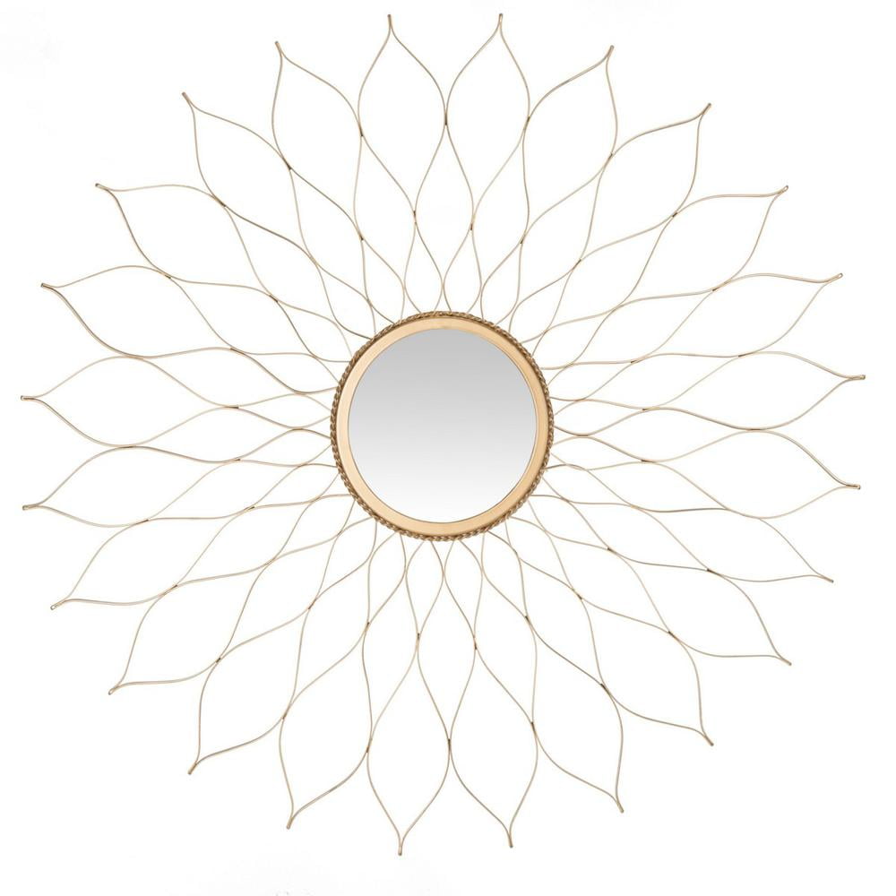 Contemporary Gold Round Sunburst Flower Wall Mirror 35"