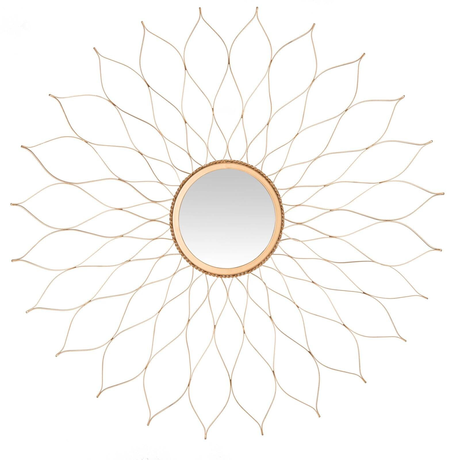 Contemporary Gold Round Sunburst Flower Wall Mirror 35"