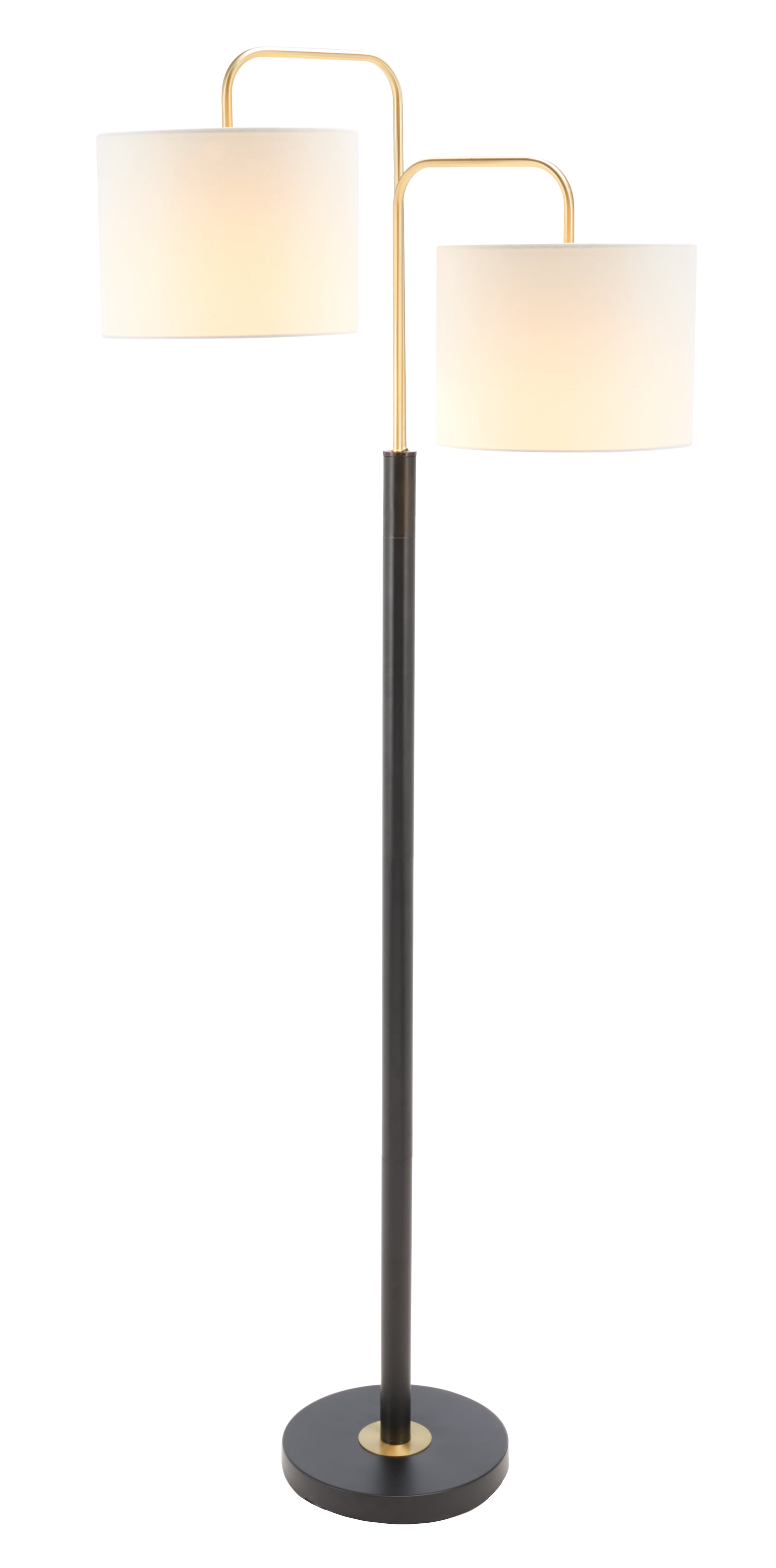 SAFAVIEH Geordi 64 in. 2-Light Glam Black Iron Floor Lamp with White Linen Shade