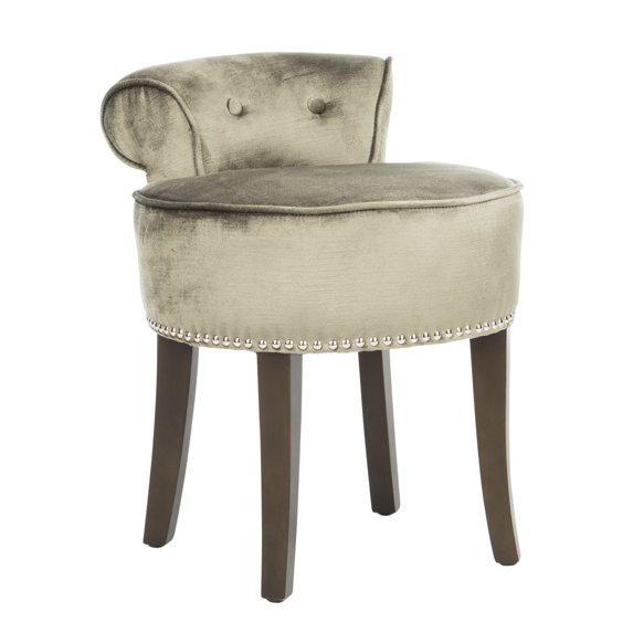 SAFAVIEH Georgia Contemporary Glam Upholstered Vanity Stool, Antique Sage