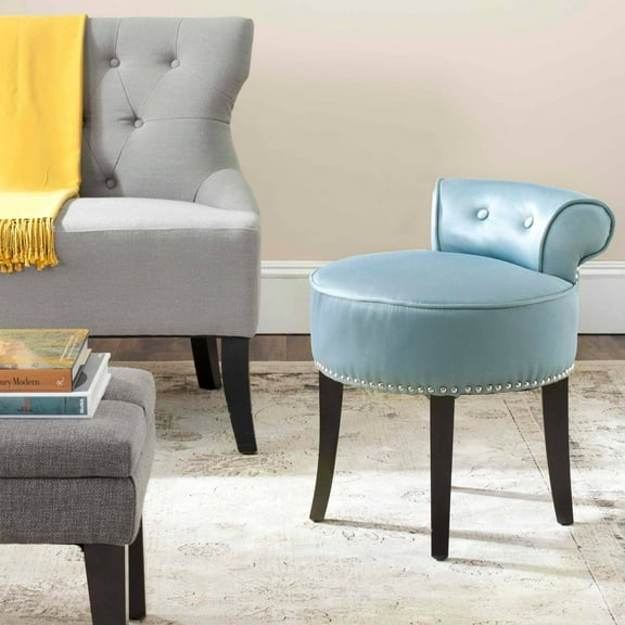 SAFAVIEH Georgia Contemporary Glam Upholstered Vanity Stool, Teal