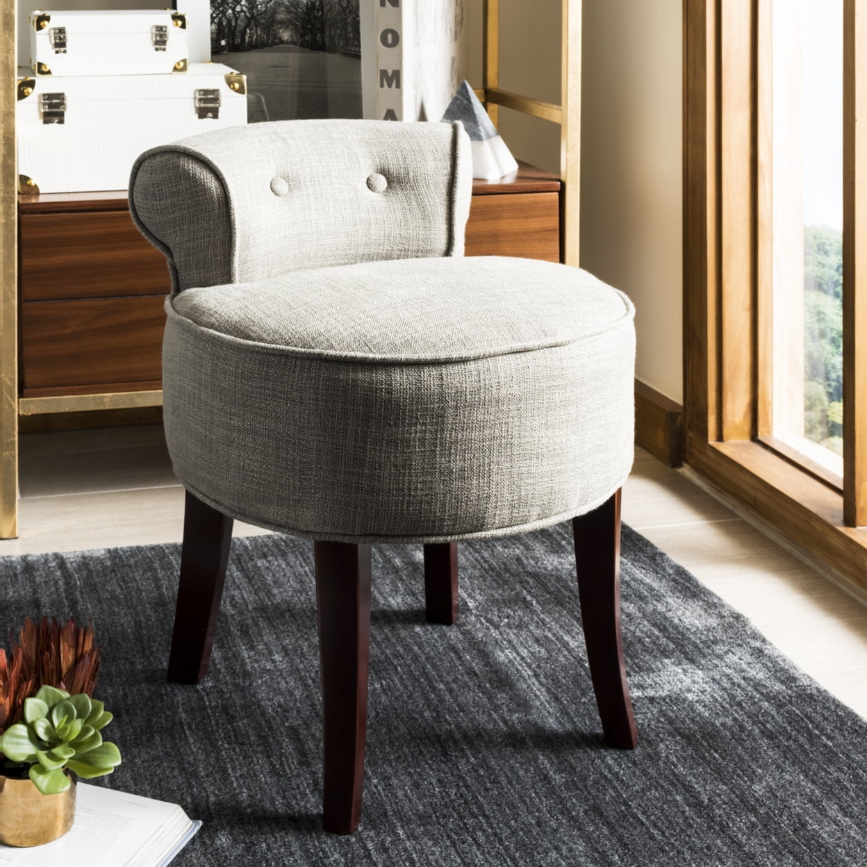 Georgia Stone and Mahogany Petite Vanity Stool