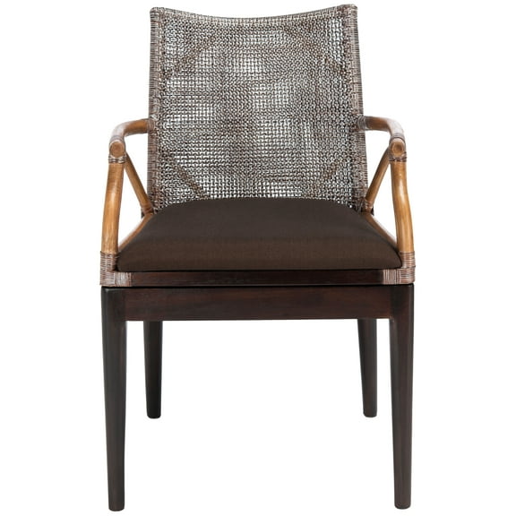 SAFAVIEH Gianni Contemporary Nautical Arm Chairs with Cushion, Brown White Wash/Brown Legs/Dark Brown Cushion (21.5 in. W x 23.5 in. D x 32.3 in. H)