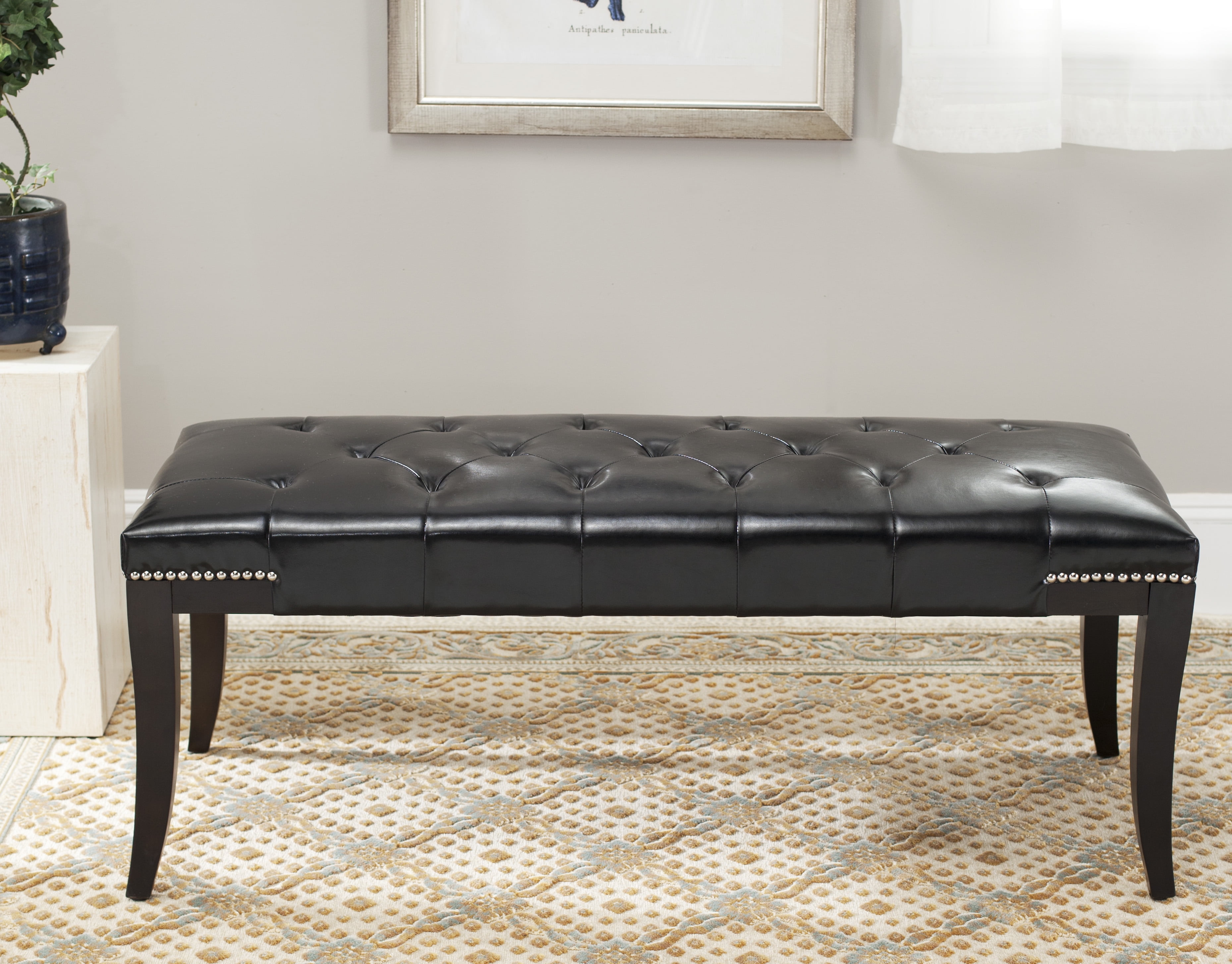 SAFAVIEH Gibbons Classic Glam Upholstered Bench w/ Nail Heads, Black