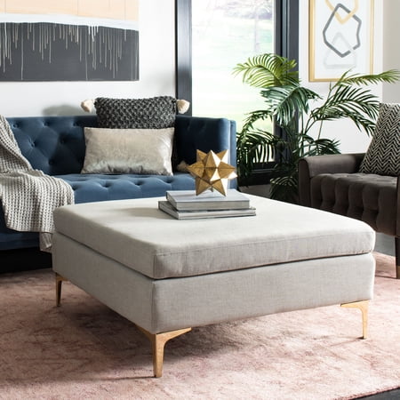 SAFAVIEH Giovanna Modern Glam Square Upholstered Bench, Light Grey