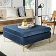 thumbnail image 1 of SAFAVIEH Giovanna Modern Glam Square Upholstered Bench, Navy/Brass, 1 of 8