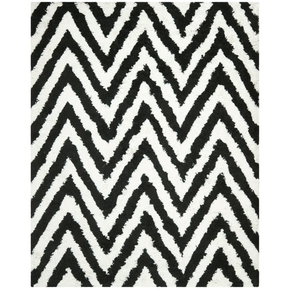 SAFAVIEH Giuseppe Chevron Shag Area Rug, Ivory/Black, 5' x 5' Square
