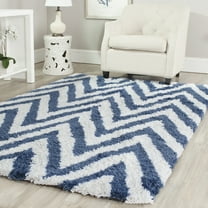 SAFAVIEH Giuseppe Chevron Shag Area Rug, Ivory/Blue, 11' x 15'