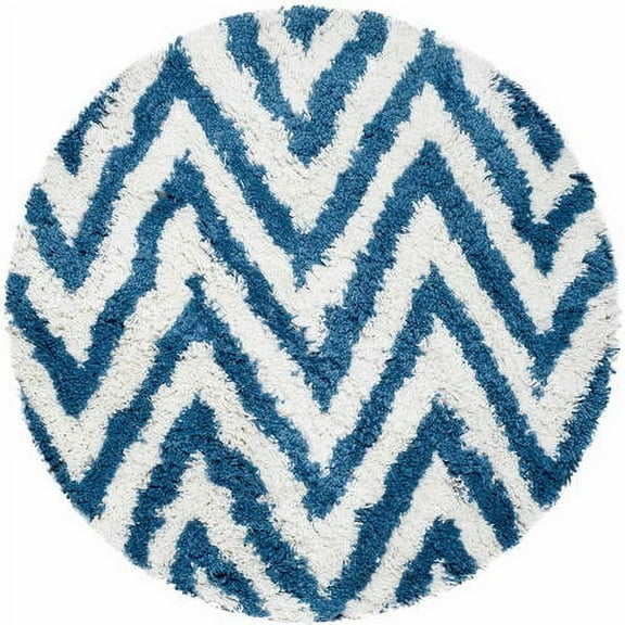 SAFAVIEH Giuseppe Chevron Shag Area Rug, Ivory/Blue, 4' x 4' Round