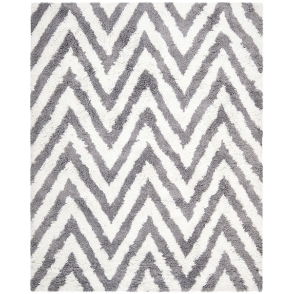 SAFAVIEH Giuseppe Chevron Shag Area Rug, Ivory/Grey, 5' x 8'
