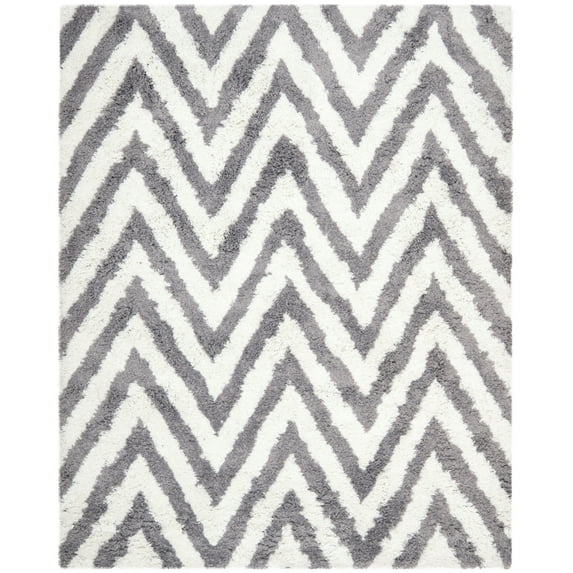 SAFAVIEH Giuseppe Chevron Shag Area Rug, Ivory/Grey, 7' x 7' Square