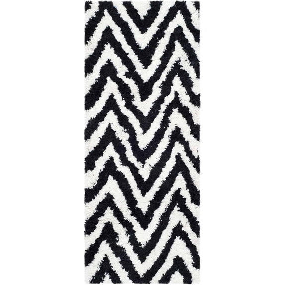 SAFAVIEH Giuseppe Chevron Shag Runner Rug, Ivory/Black, 2'3" x 6'