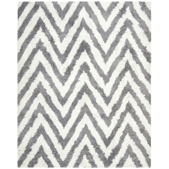 SAFAVIEH Giuseppe Chevron Shag Runner Rug, Ivory/Grey, 2'3" x 10'