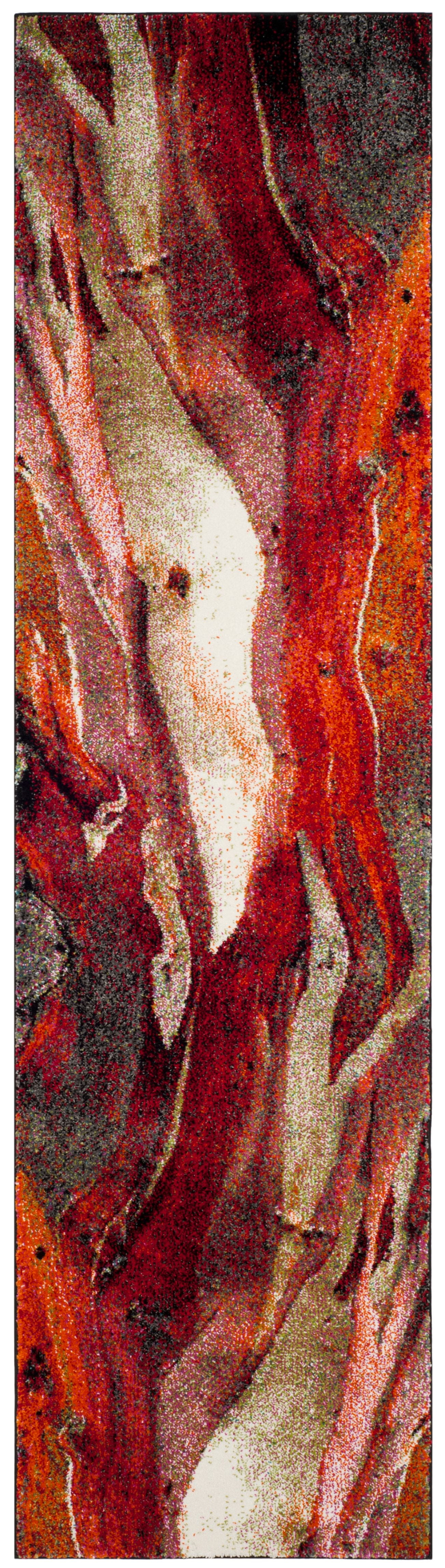 Red and Multicolor Abstract Synthetic Runner Rug, 2'3" x 6'