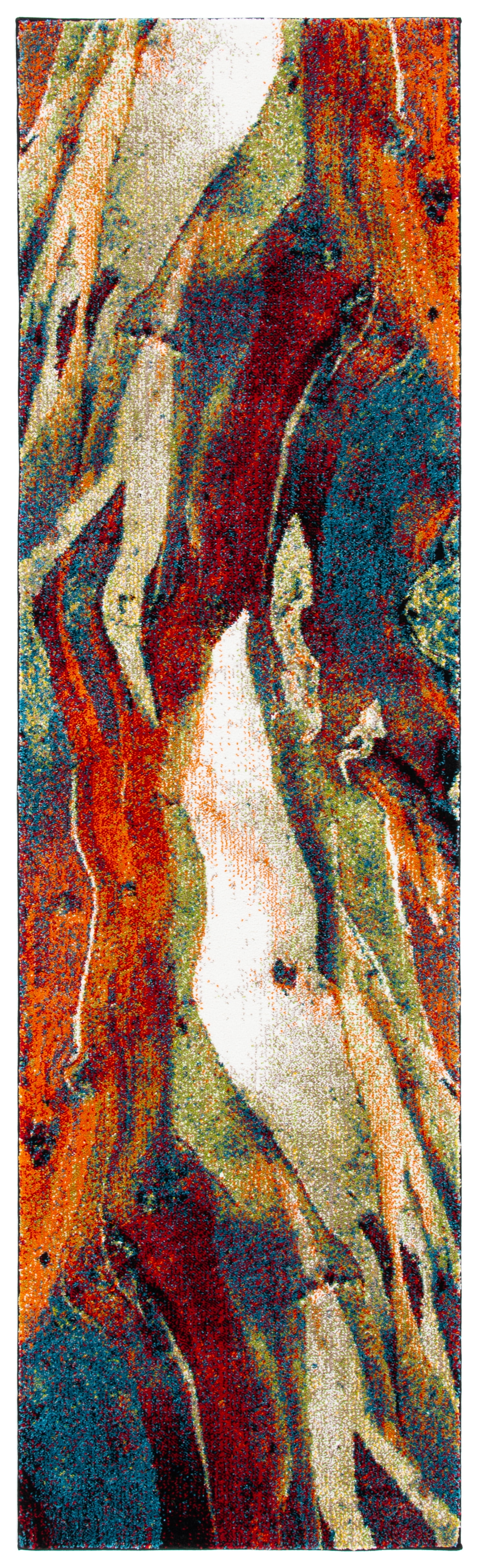Abstract Red and Green Synthetic Runner Rug, 2'3" x 18'