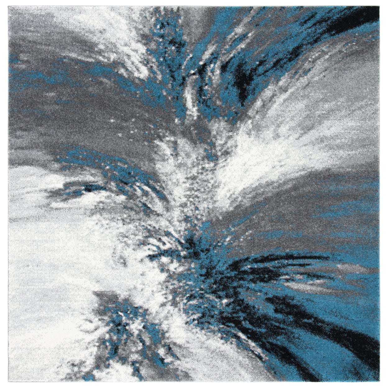Abstract Blue and Grey Square Synthetic Area Rug