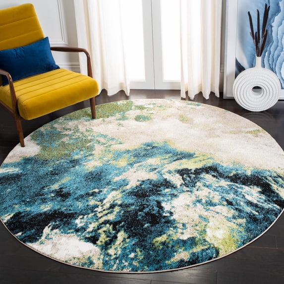 Safavieh Glacier Landen Abstract Area Rug, Navy/Green, 3' x 3' Round