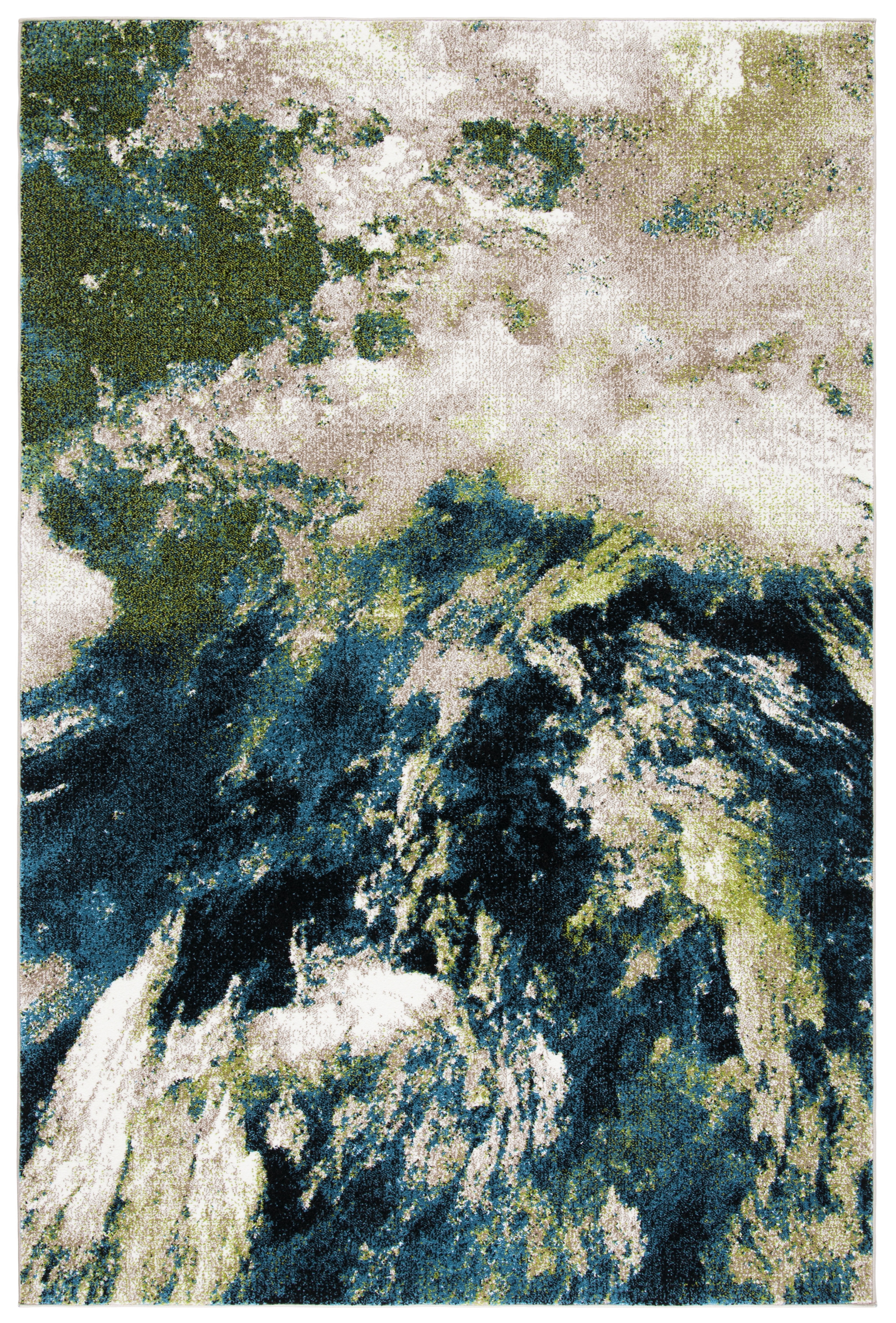 Navy and Green Abstract 4' x 6' Synthetic Area Rug