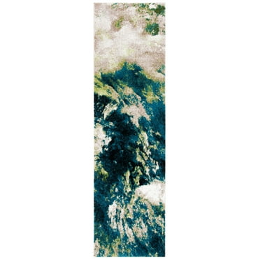 SAFAVIEH Glacier Landen Abstract Runner Rug, Navy/Green, 2'3" x 12'