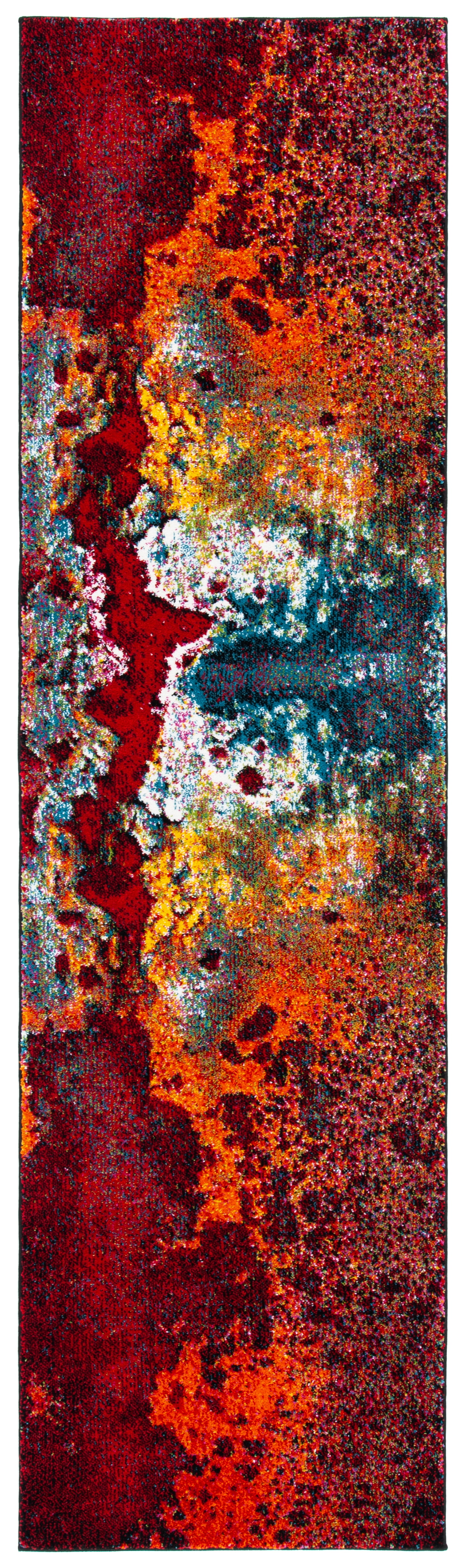 Red and Orange Abstract Synthetic Runner Rug, 2'3" x 14'