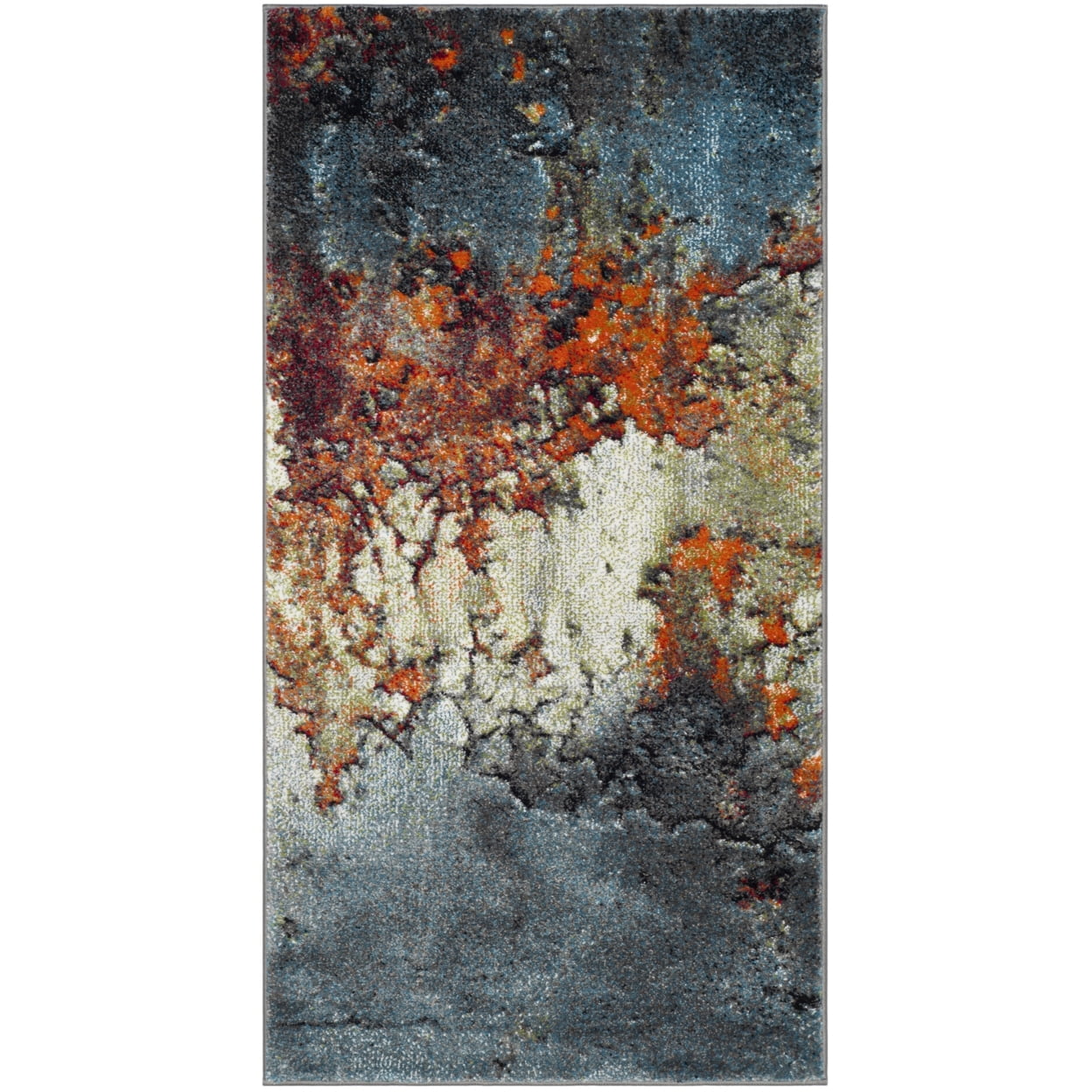 Blue and Multicolor Abstract Synthetic Area Rug, 2'7" x 5'