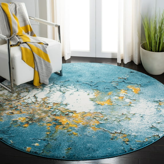 Safavieh Glacier Nazca Geometric Area Rug, Blue/Gold, 5'3" x 5'3" Round