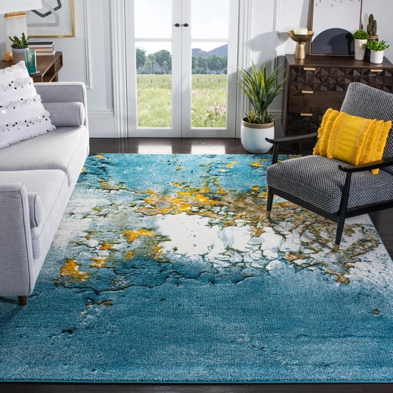 Safavieh Glacier Nazca Geometric Area Rug, Blue/Gold, 7'8" x 7'8" Square