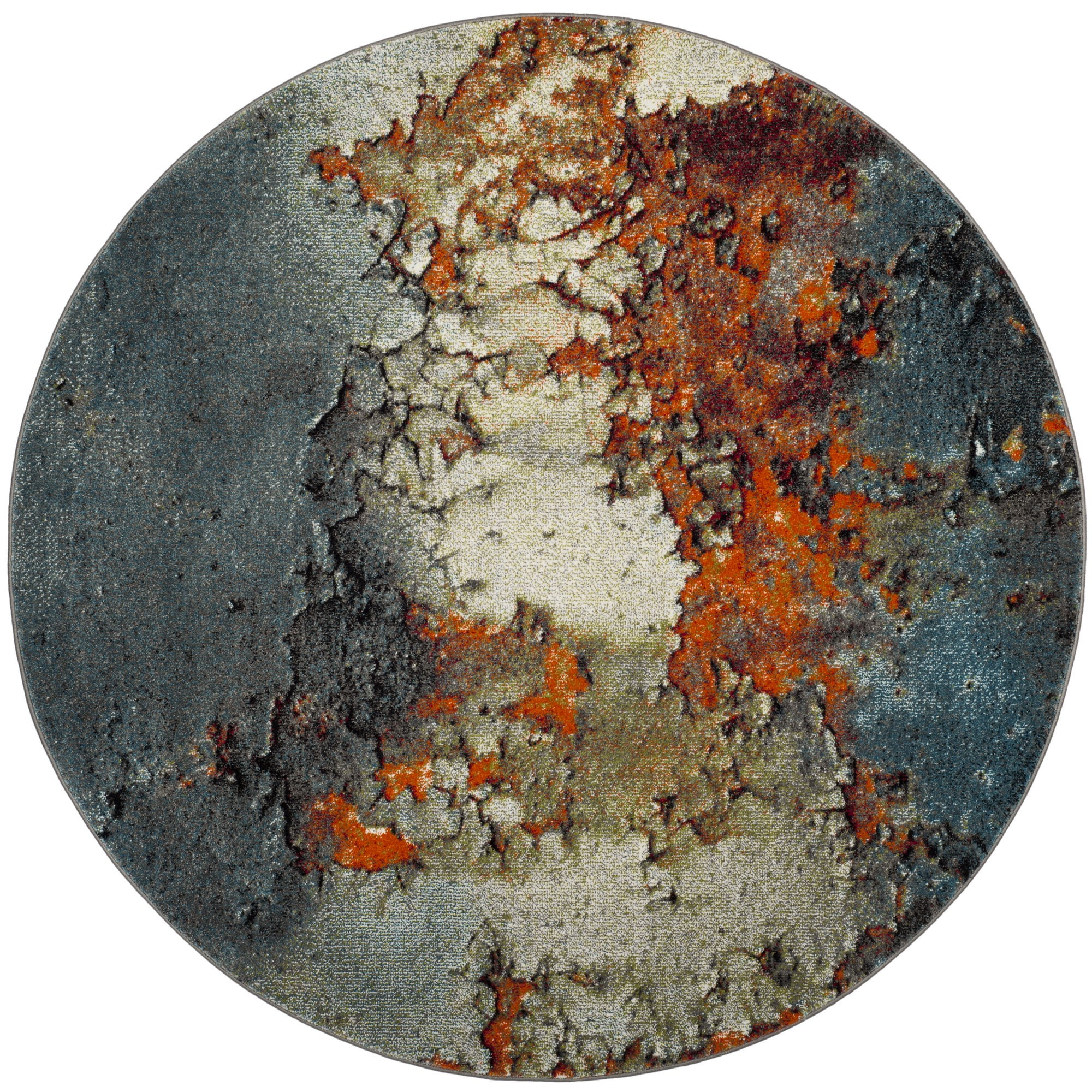 Glacier Blue and Multicolor Abstract Round Area Rug