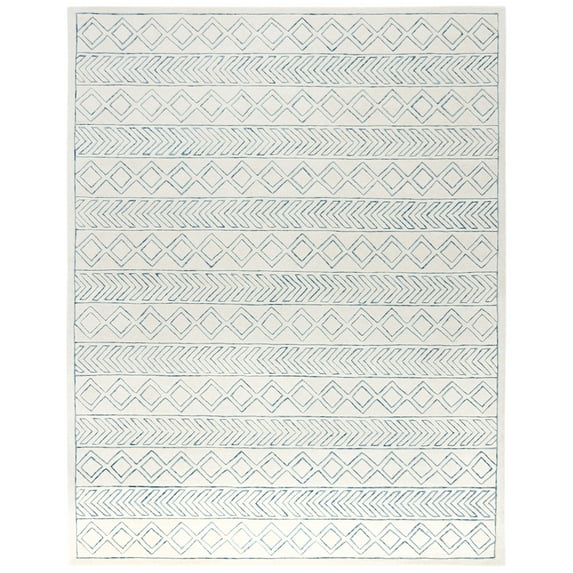 SAFAVIEH Glamour Alan Geometric Wool Area Rug, Ivory/Blue, 9' x 12'