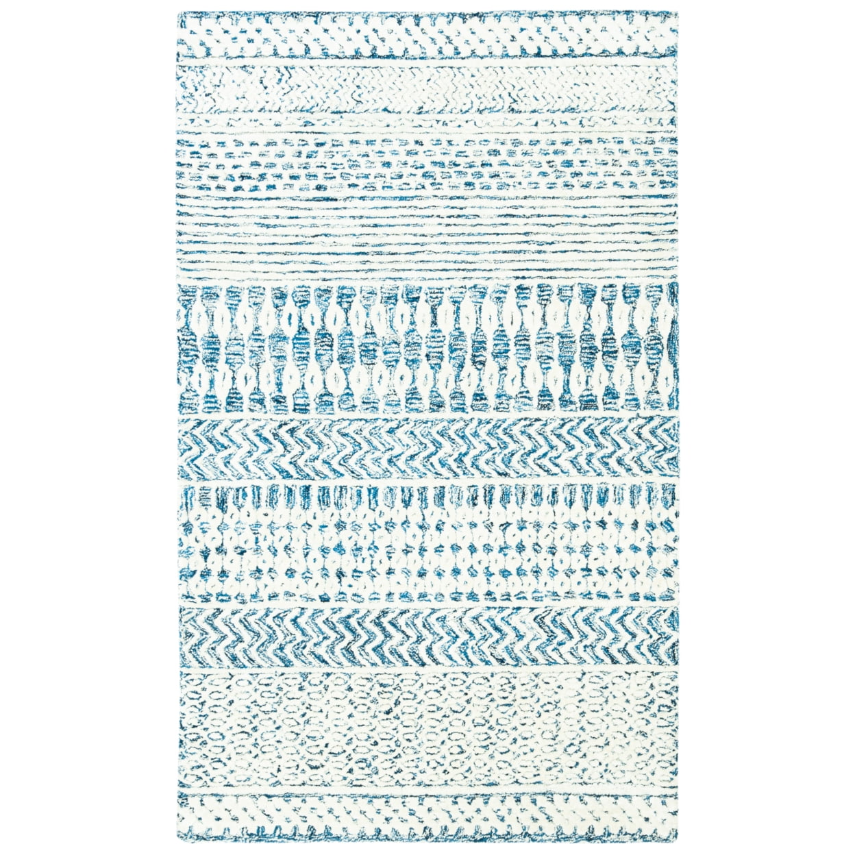 Navy and Ivory Hand-Tufted Wool Geometric Area Rug 3' x 5'