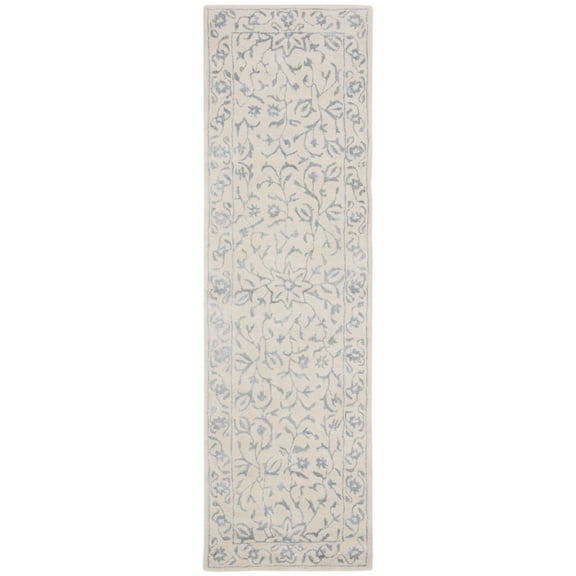 SAFAVIEH Glamour Beaumont Floral Bordered Wool Runner Rug, Silver/Ivory, 2'3" x 8'