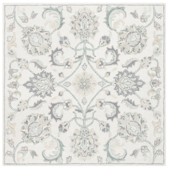 SAFAVIEH Glamour Catrine Bordered Wool Area Rug, Ivory/Grey, 6' x 6' Square