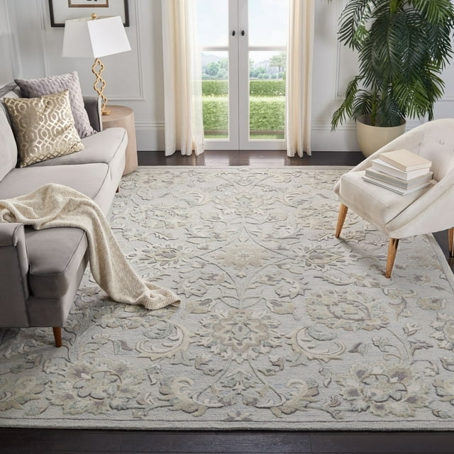 SAFAVIEH Glamour Catrine Bordered Wool Area Rug, Light Blue/Ivory, 5' x 8'