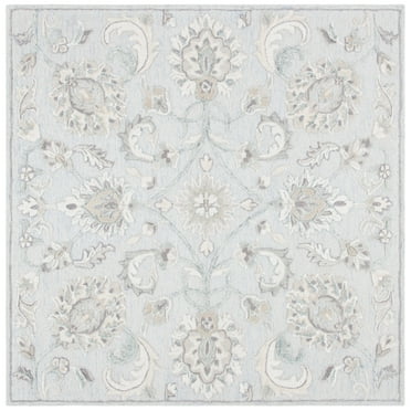 SAFAVIEH Glamour Catrine Bordered Wool Area Rug, Light Blue/Ivory, 6' x 6' Square