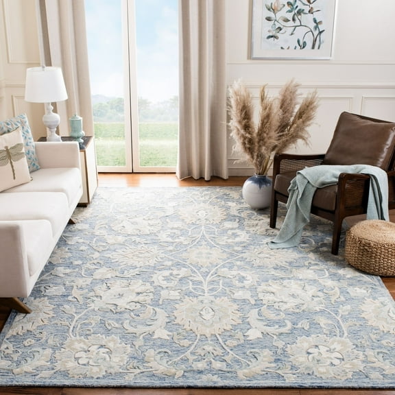 SAFAVIEH Glamour Catrine Bordered Wool Runner Rug, Blue/Beige, 2'3" x 8'