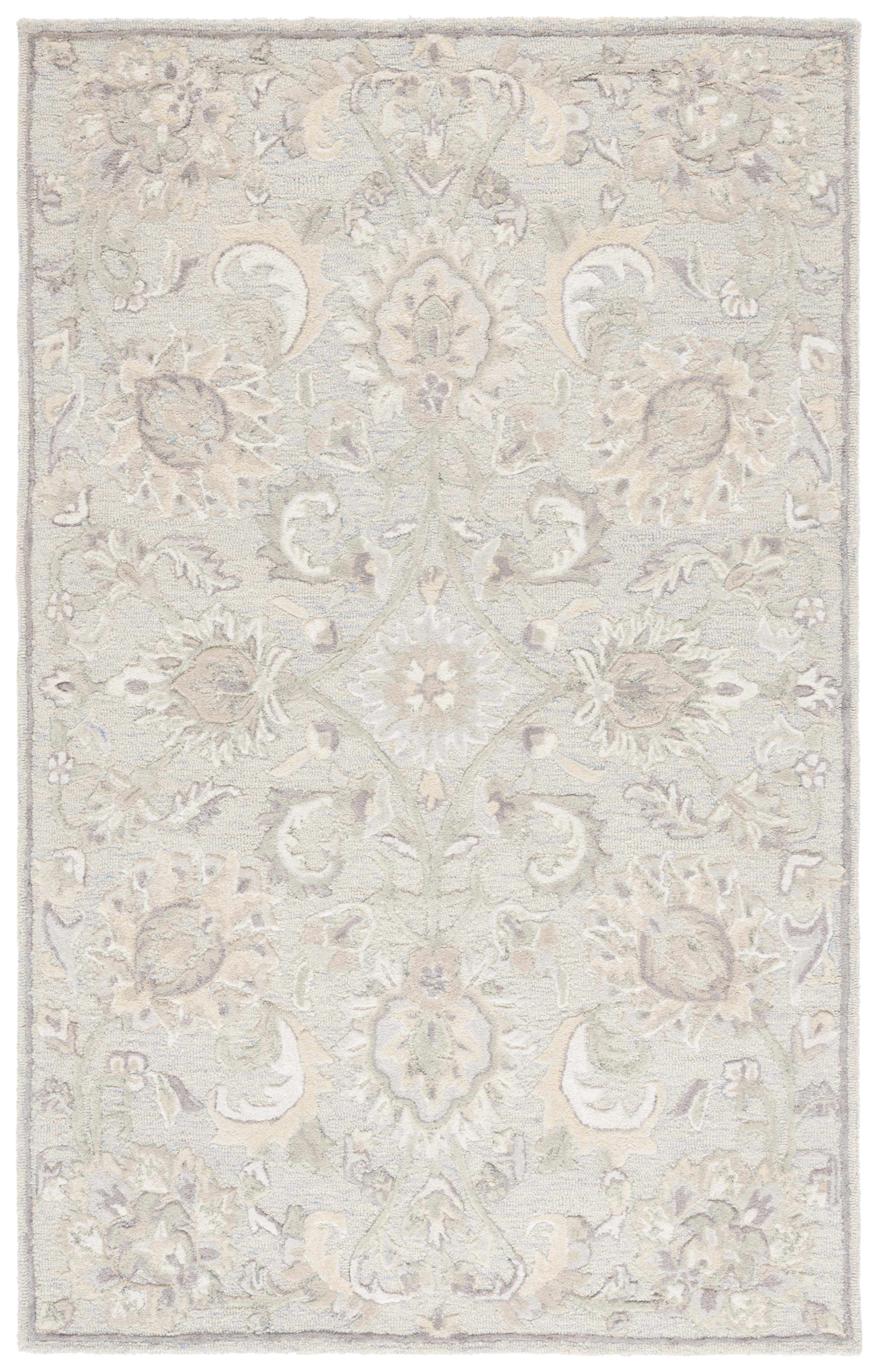 SAFAVIEH Glamour Catrine Bordered Wool Area Rug, Light Blue/Ivory, 4' x 6'