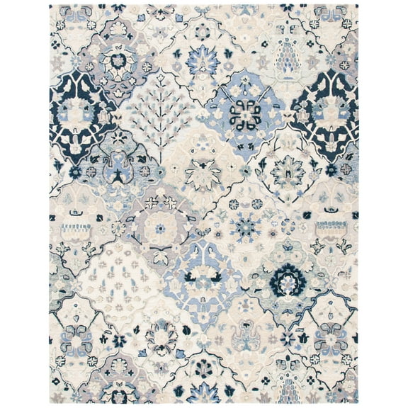 SAFAVIEH Glamour Charmaine Floral Wool Area Rug, Beige/Blue, 10' x 14'