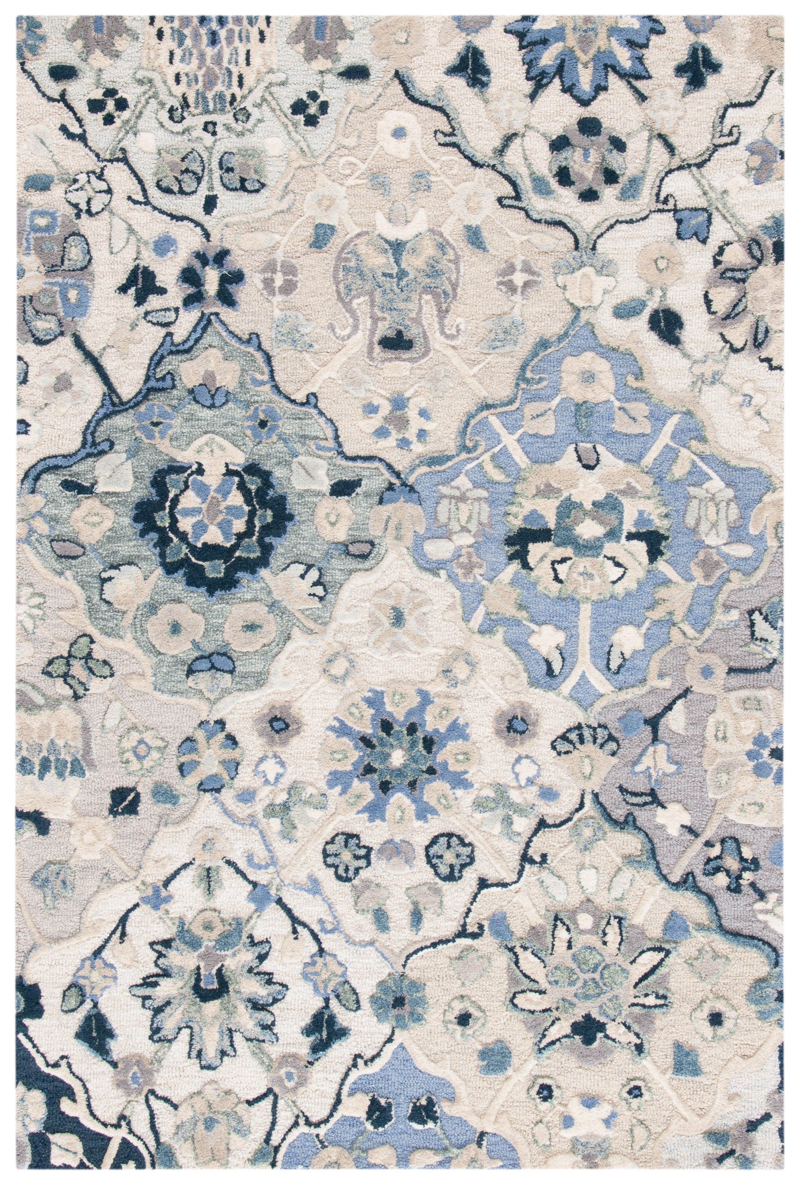 SAFAVIEH Glamour Charmaine Floral Wool Area Rug, Beige/Blue, 2'3" x 4'