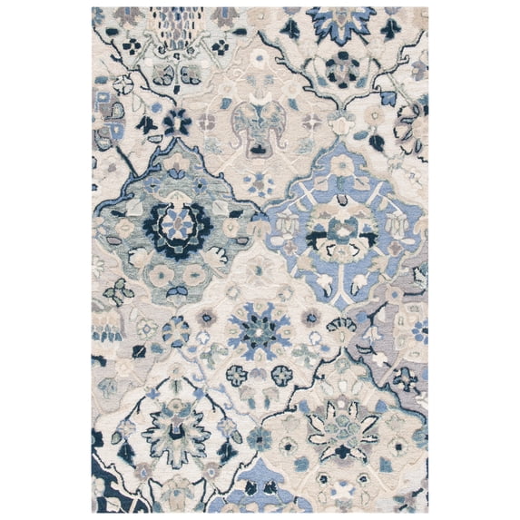 SAFAVIEH Glamour Charmaine Floral Wool Area Rug, Beige/Blue, 2'3" x 4'