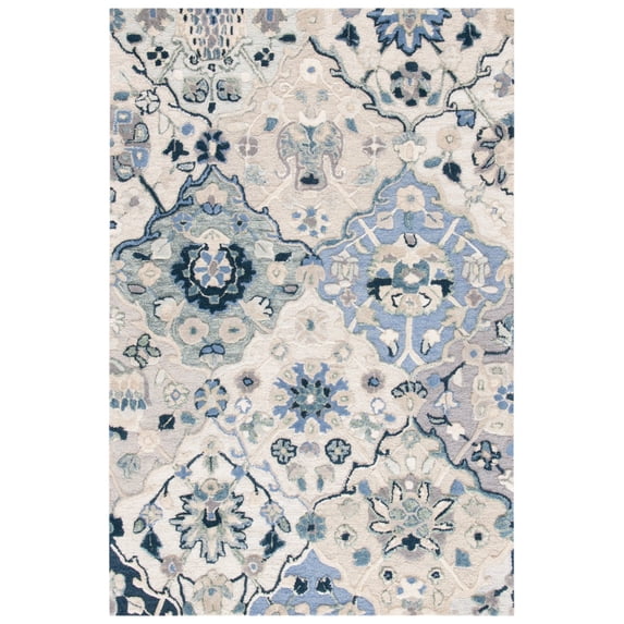 SAFAVIEH Glamour Charmaine Floral Wool Area Rug, Beige/Blue, 3' x 5'