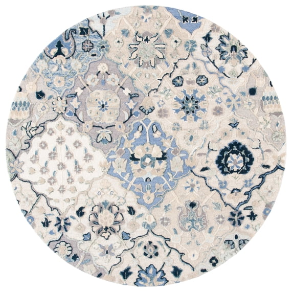 SAFAVIEH Glamour Charmaine Floral Wool Area Rug, Beige/Blue, 4' x 4' Round