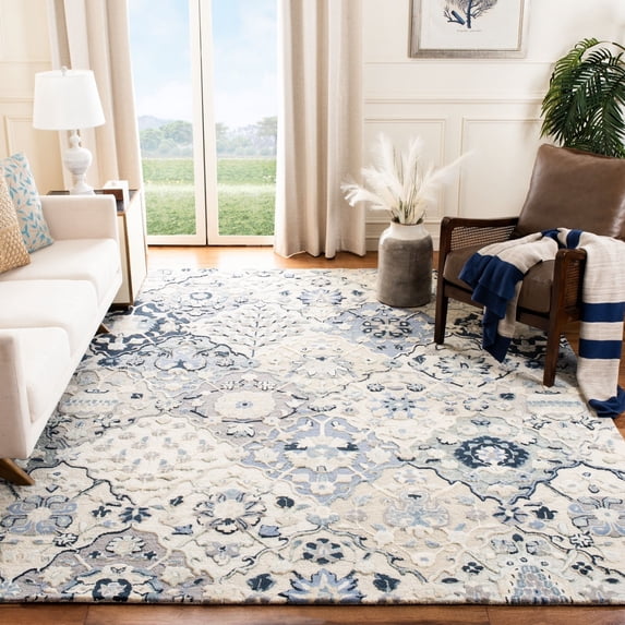 SAFAVIEH Glamour Charmaine Floral Wool Area Rug, Beige/Blue, 5' x 8'
