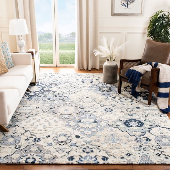 SAFAVIEH Glamour Charmaine Floral Wool Area Rug, Beige/Blue, 5' x 8'