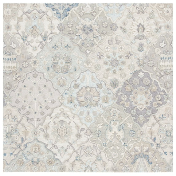 SAFAVIEH Glamour Charmaine Floral Wool Area Rug, Grey/Blue, 6' x 6' Square