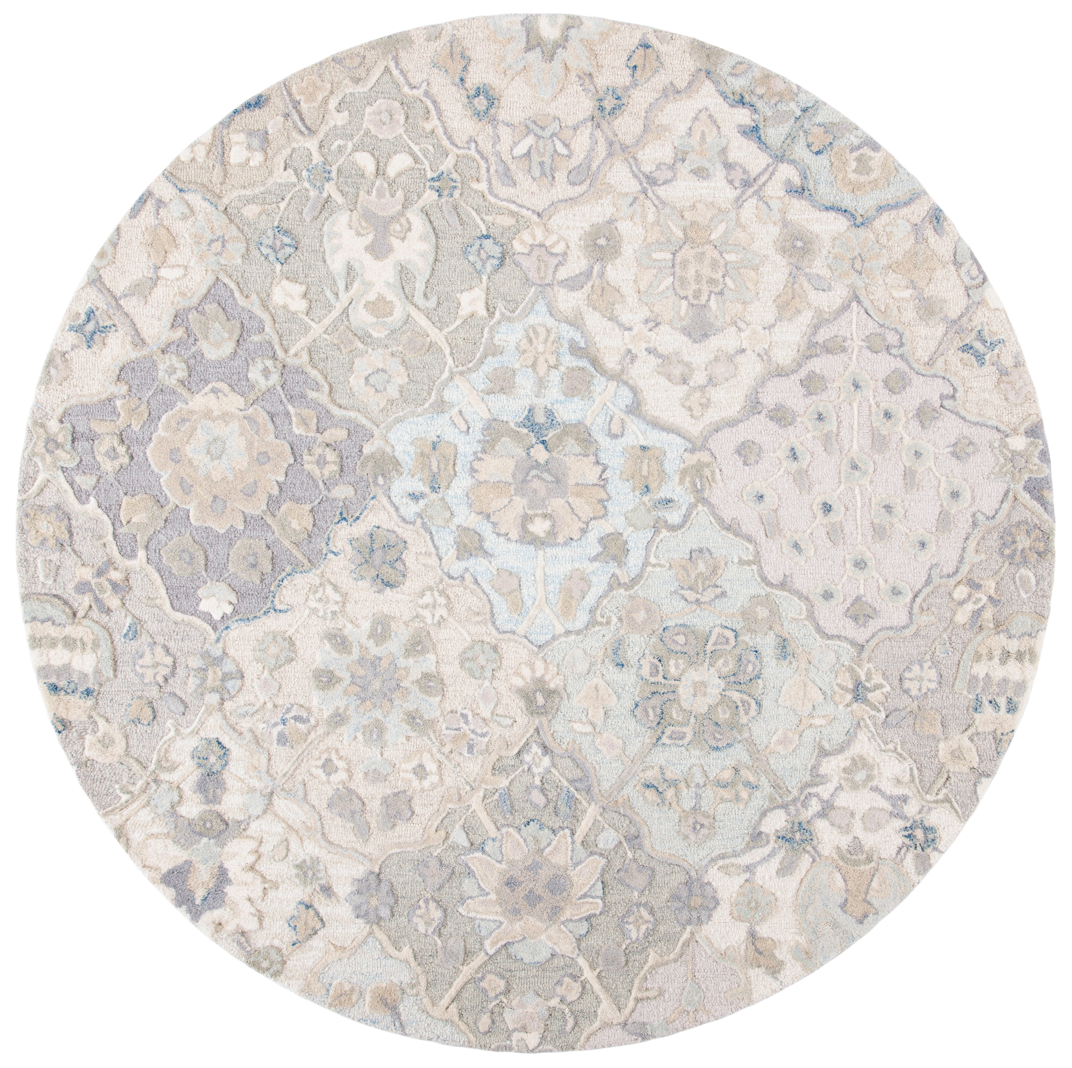 SAFAVIEH Glamour Charmaine Floral Wool Area Rug, Grey/Blue, 8' x 8' Round