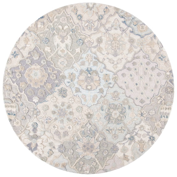 SAFAVIEH Glamour Charmaine Floral Wool Area Rug, Grey/Blue, 8' x 8' Round