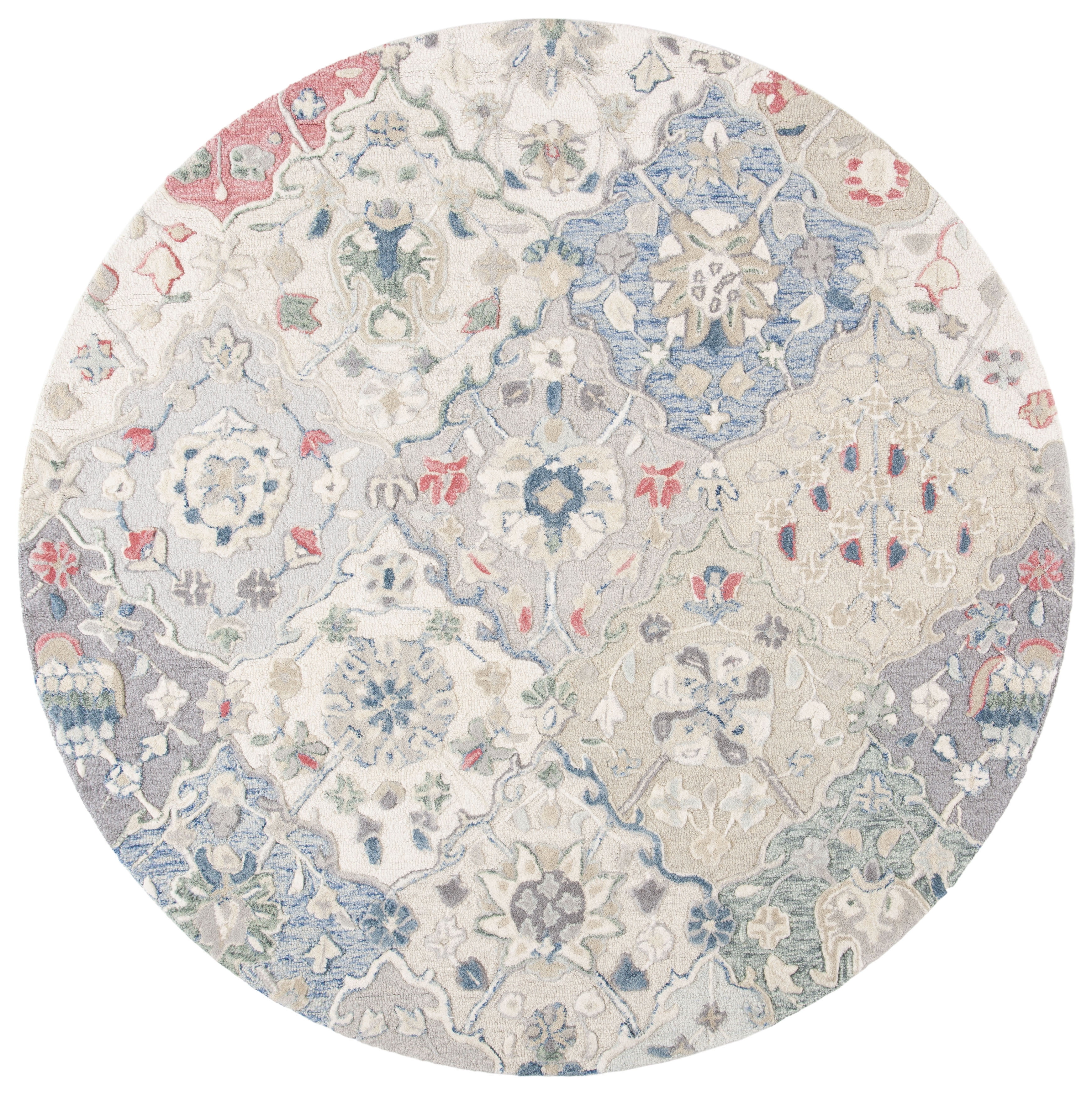 Hand-Tufted Ivory and Red Round Wool Area Rug