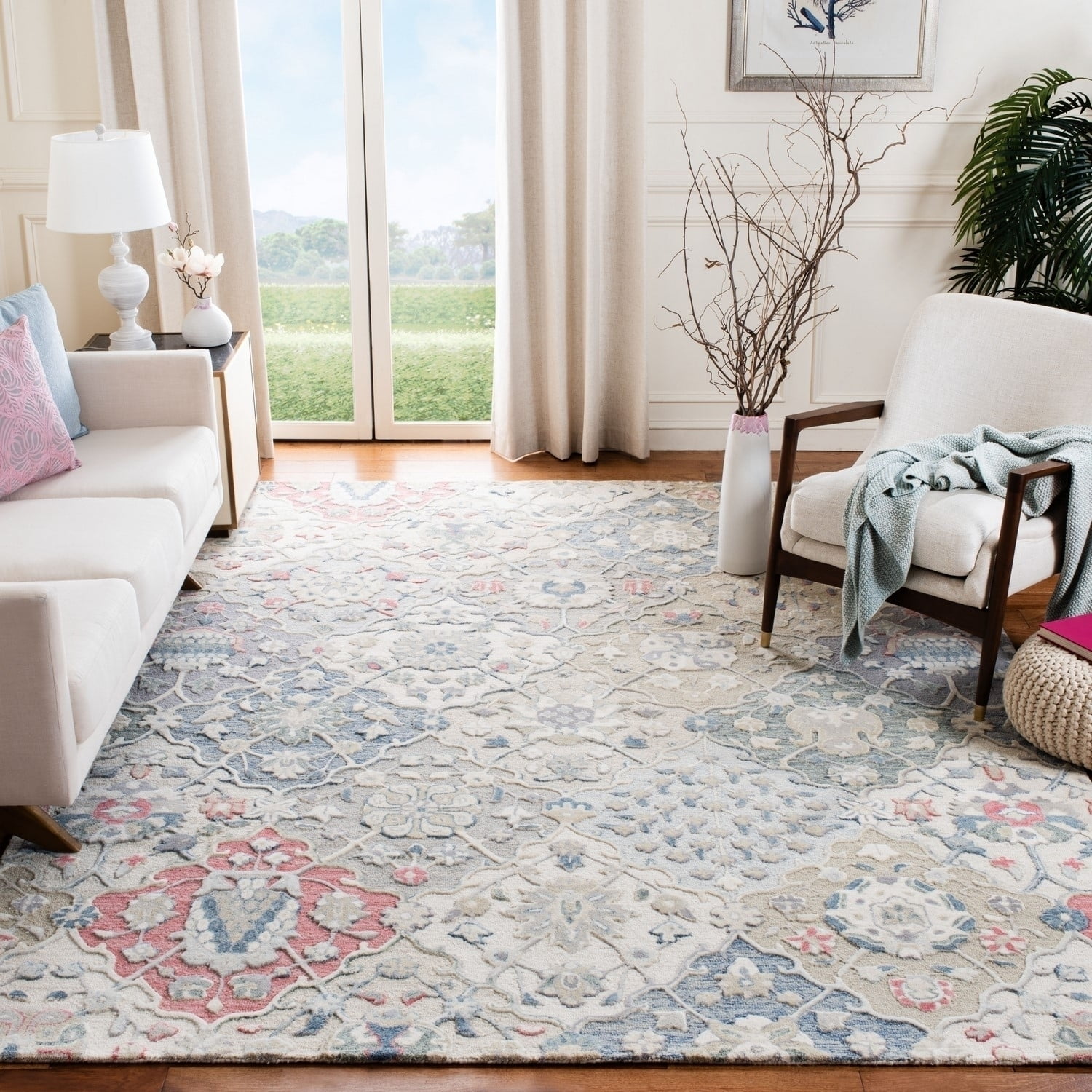 SAFAVIEH Glamour Charmaine Floral Wool Area Rug, Ivory/Red, 9' x 12'